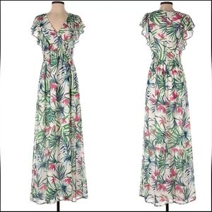 Adelyn Rae Tropical Print Lined Maxi Dress, Size L